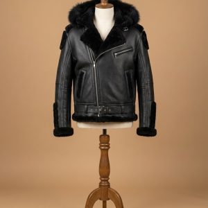 Men's B6 Bomber Real Duty Sheepskin Shearling Leather Black Jacket