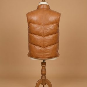 Men's Puffer Leather Vest Genuine Sheepskin Warm Winter Padded Casual back