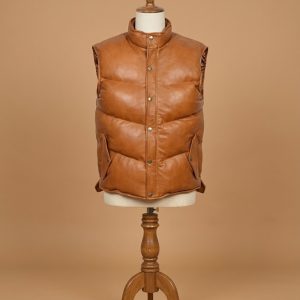 Men's Puffer Leather Vest Genuine Sheepskin Warm Winter Padded Casual