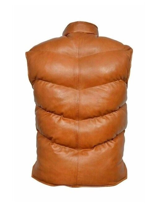 Men's Puffer Leather Vest Genuine Sheepskin Warm Winter Padded Casual Vest B