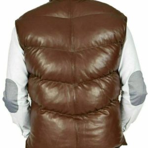 Men's Puffer Brown Leather Vest Genuine Sheepskin Warm Winter Padded Casual Vest B