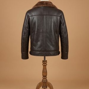 Men's Brando Aviator B6 Bomber Real Shearling Brown Sheepskin Leather Jacket back