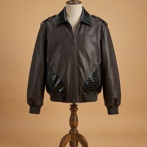 Zayn Malik Off White Show Bomber Aviator Oversized Brown Black Leather Jacket