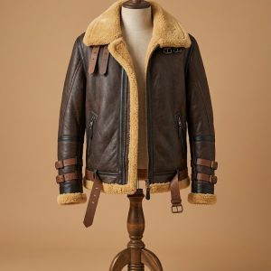 B3 Bomber Aviator RAF Real Sheep Skin Pilot Flying Double Collar Leather Jacket