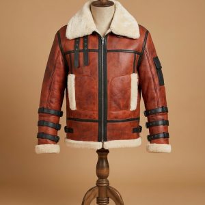 B3 Men Real Shearling Sheepskin WW2 Aviator RAF Bomber flying Jacket