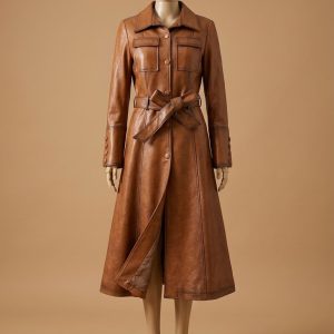 Italian Overcoat Real Leather Trench Sashes Belt Wax Tan Long Coat