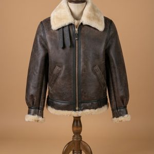 Leon Kennedy Resident Evil 4 B3 Sheepskin Shearling Pilot Bomber Brown Jacket