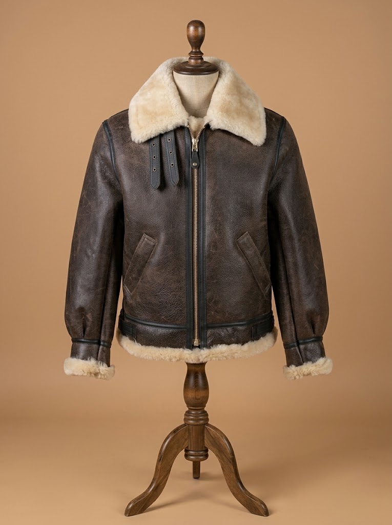 Leon Kennedy Resident Evil 4 B3 Sheepskin Shearling Pilot Bomber Brown Jacket