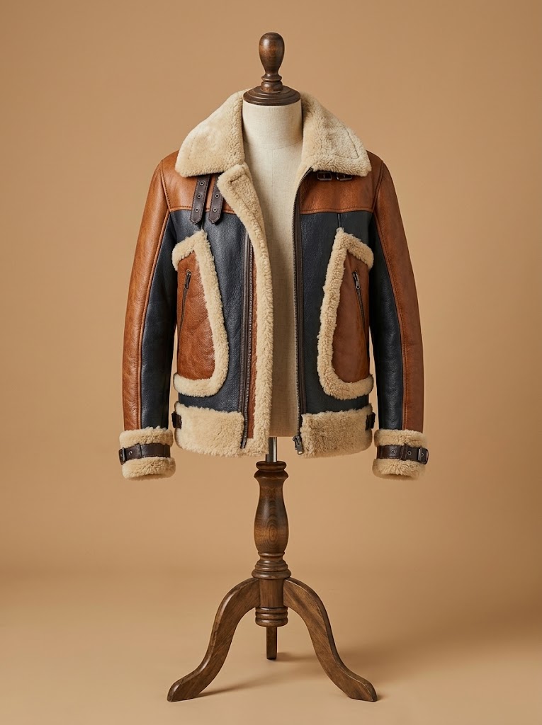 Men's B6 Bomber RAF Aviator Pilot Real Sheepskin Shearling Tan Brown Leather Jacket