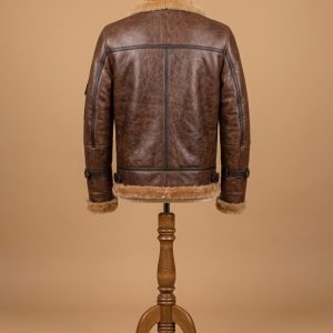 Men's B3 Aviator Bomber Real Shearling Brown Sheepskin Tan Leather Jacket back