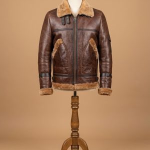 Men’s B3 Aviator Bomber Real Sheepskin Brown Sheepskin Tan Leather Jacket