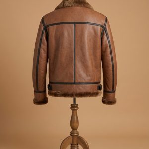 Men's B3 RAF Bomber Aviator Pilot Real Sheepskin Shearling Tan Leather Jacket back