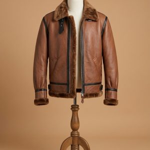 Men's B3 RAF Bomber Aviator Pilot Real Sheepskin Shearling Tan Leather Jacket