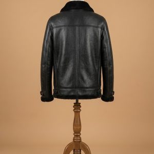 Men's B3 RAF Bomber Aviator Real Sheepskin Shearling Black Leather Jacket back