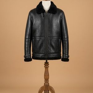 Men's B3 RAF Bomber Aviator Real Sheepskin Shearling Black Leather Jacket