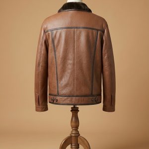 Men's B3 RAF Levis Bomber Aviator Real Sheepskin Shearling Tan Leather Jacket back