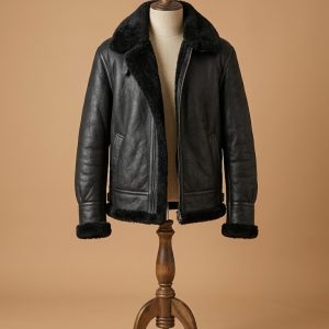 Mens B3 USAF Aviator Real Shearling Black Sheepskin Leather Flight Bomber Jacket