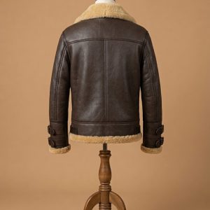 Men's B6 Aviator Bomber Real Shearling Brown Sheepskin Leather Jacket back1
