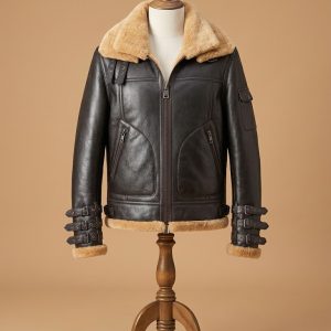 Men's B6 Aviator Bomber Real Shearling Brown Sheepskin Leather Jacket