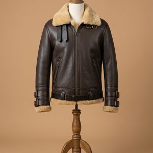 Men's B6 Aviator Bomber Real Shearling Brown Sheepskin Leather Jacket