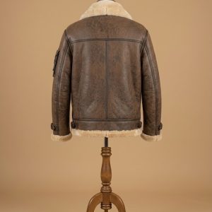 Men's B6 RAF Bomber Aviator Real Sheepskin Shearling Brown Leather Jacket back