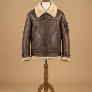 Men's B6 RAF Bomber Aviator Real Sheepskin Shearling Brown Leather Jacket