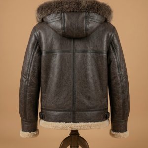 Men's Brown B3 RAF Bomber Aviator Real Sheepskin Shearling Leather Jacket view 2