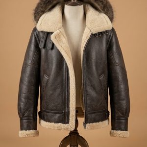 Men's Brown B3 RAF Flight Bomber Aviator Real Sheepskin Shearling Leather Jacket