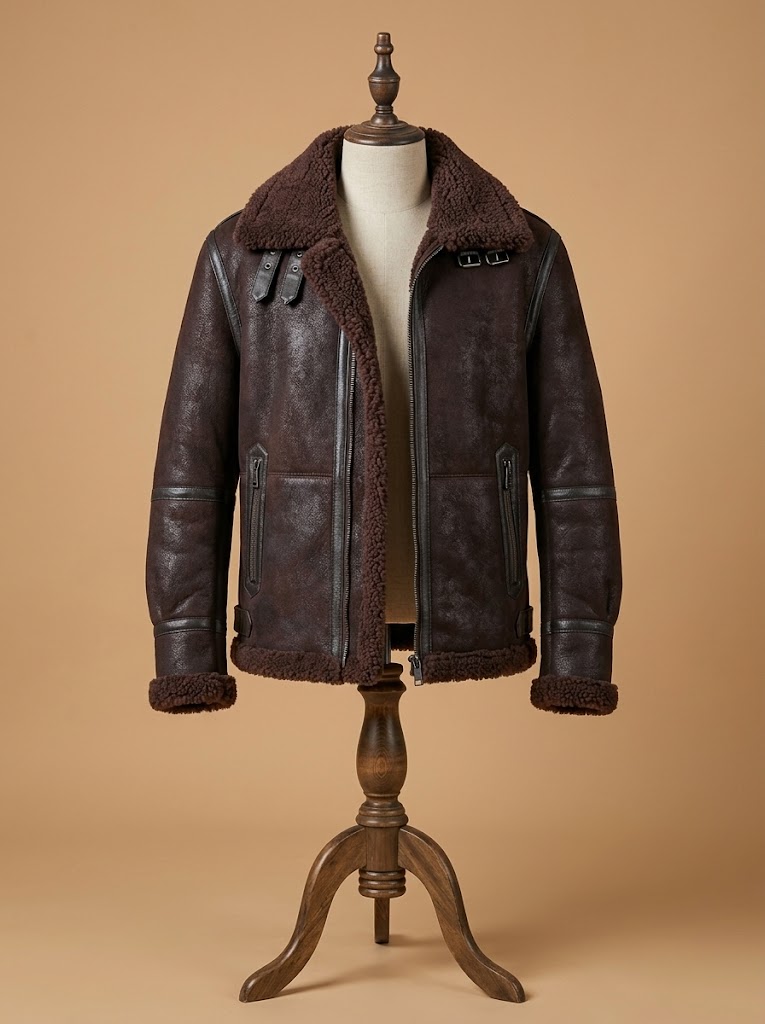 Men's RAF Aviator Pilot B3 Bomber Real Shearling Fur Leather Jacket