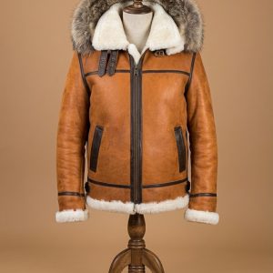Men's Tan B3 RAF Flight Bomber Aviator Real Sheepskin Shearling Leather Jacket