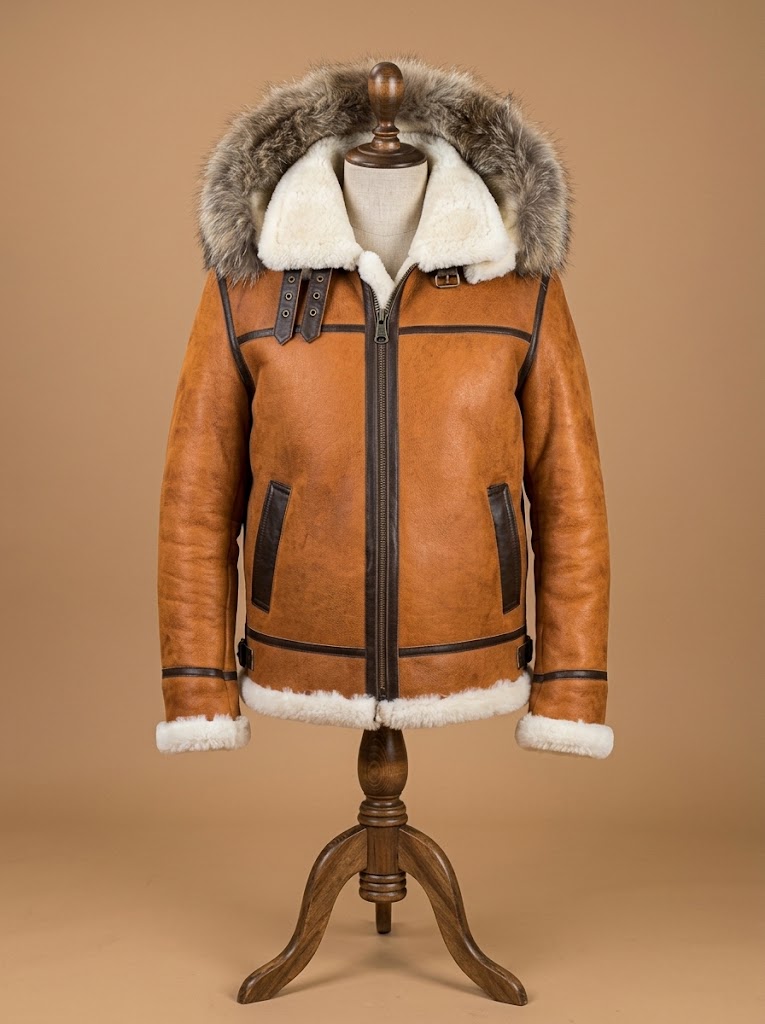 Men's Tan B3 RAF Bomber Aviator Real Sheepskin Shearling Leather Jacket