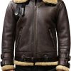 MEN'S B6 AVIATOR BOMBER REAL SHEARLING BROWN SHEEPSKIN FLIGHT BROWN LEATHER JACKET