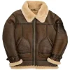 Men B6 RAF Flight Bomber Aviator Real Sheepskin Shearling Brown Leather Jacket
