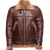 MEN B3 AVIATOR BOMBER REAL SHEARLING BROWN SHEEPSKIN FLIGHT TAN BROWN LEATHER JACKET