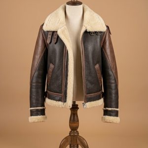Katie McGrath Women B3 Bomber Flight Winter Pilot Real Sheepskin Shearling Black Leather Jacket