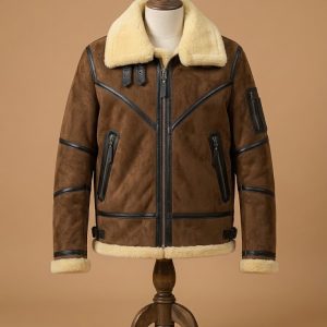 Men B3 RAF Aviator Real Shearling Brown Sheepskin Leather Flight Bomber Jacket