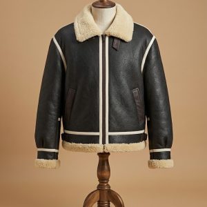Men B3 RAF Aviator Real Shearling Brown Sheepskin Leather Flight Bomber Leather Jacket