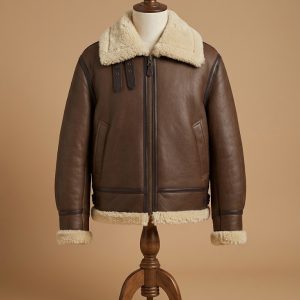 Men B3 USAF Aviator Real Shearling Brown Sheepskin Leather Flight Bomber Jacket