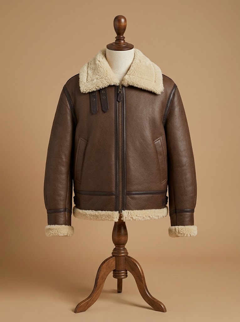 Men's B3 USAF Aviator Real Shearling Brown Sheepskin Leather Bomber Jacket