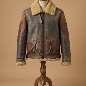 Mens B3 Bomber Aviator Pilot Flight RAF Real Sheepskin Shearling Distressed Leather Jacket
