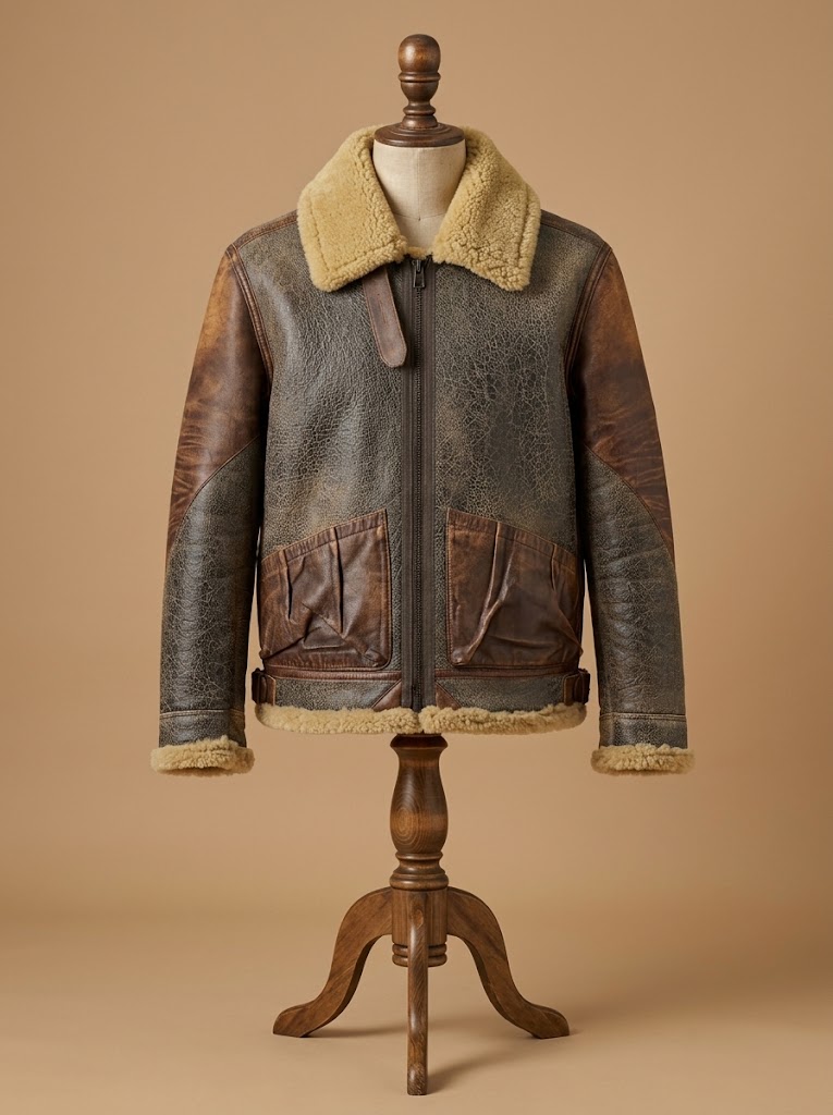 Men's B3 Bomber Aviator Pilot RAF Real Sheepskin Shearling Distressed Leather Jacket