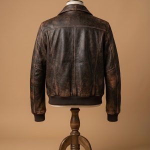 Men's Bomber A2 WWII Pilot Real Sheepskin SlimFit Vintage Distressed Brown Leather Jacket view 2