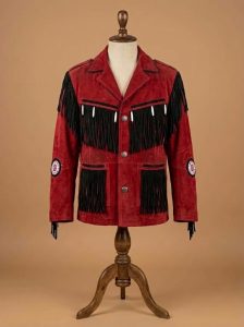 Men's Cowboy Jacket Western Fringed Red Suede Leather Coat