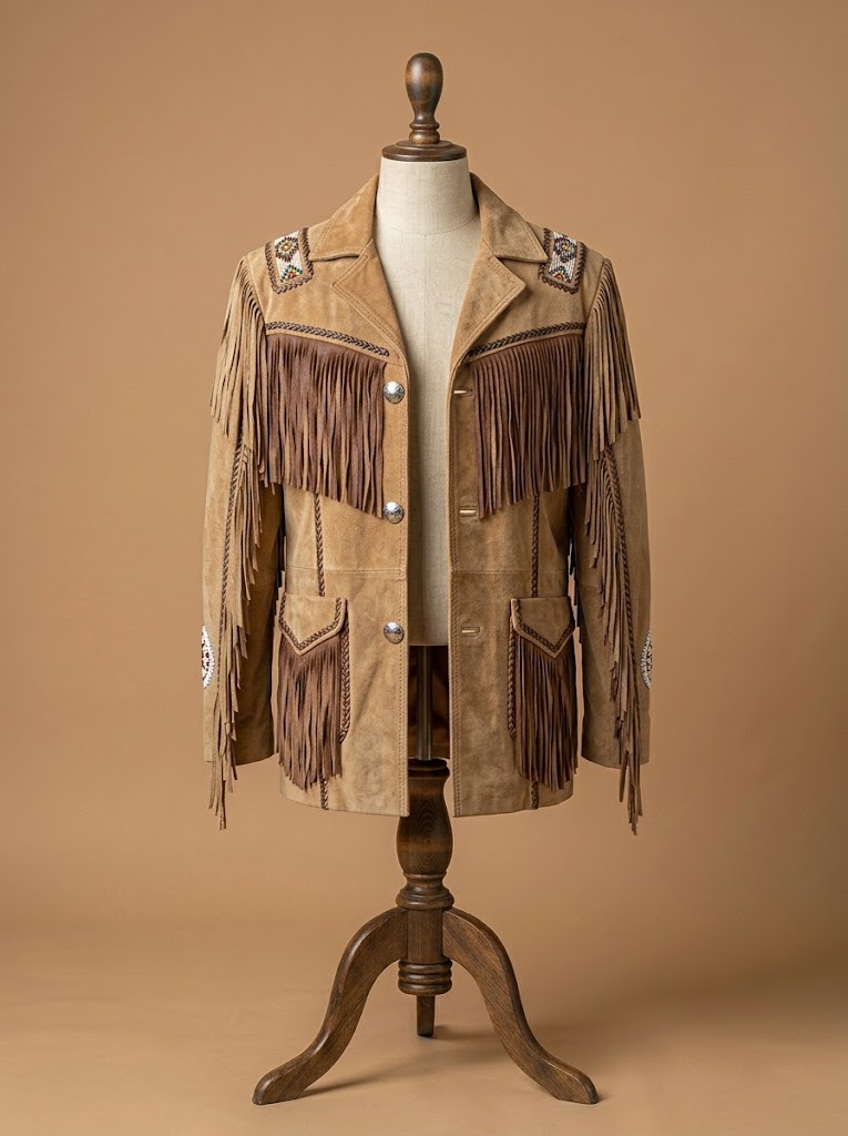 Men's Cowboy Jacket Western Fringed Suede Leather Coat