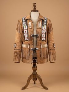 Men's Cowboy Jacket Western Fringed Beaded Brown Suede Leather Coat