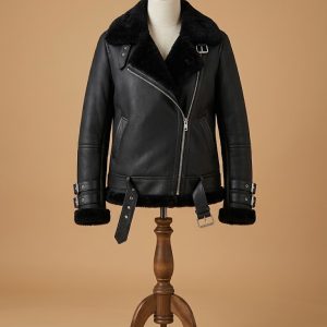 Reacher S02 Serinda Swan Shearling Black Leather Jacket