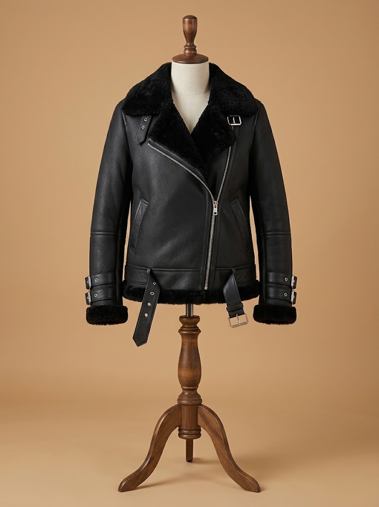 Reacher S02 Serinda Swan Shearling Black Leather Jacket