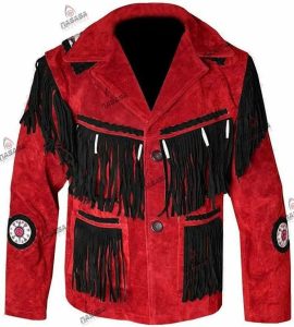 Men's Cowboy Jacket Western Fringed Red Suede Leather Coat