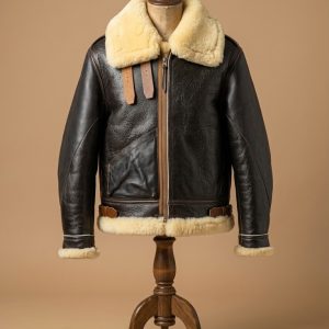 Mens B3 Bomber Aviator Pilot Flight RAF Real Sheepskin Shearling Black Leather Jacket