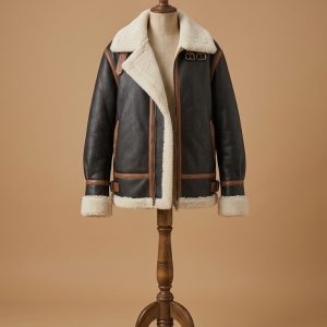 Women B3 Bomber Pilot RAF Aviator Real Sheepskin Shearling Brown Leather Jacket
